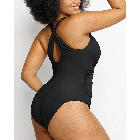 Black Cross-Back Women Swim One Piece - Picture 6 of 14